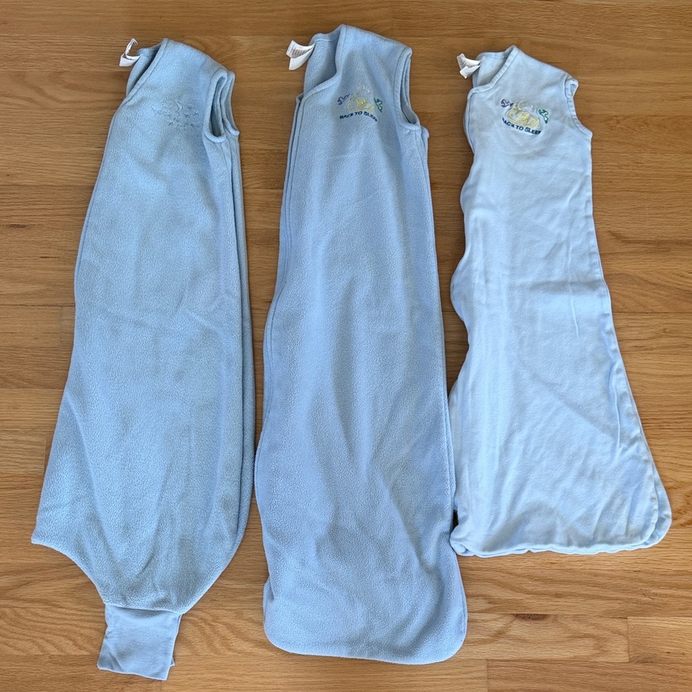 3 pc baby blue infant zip front halo sleep sacks, size L / XL